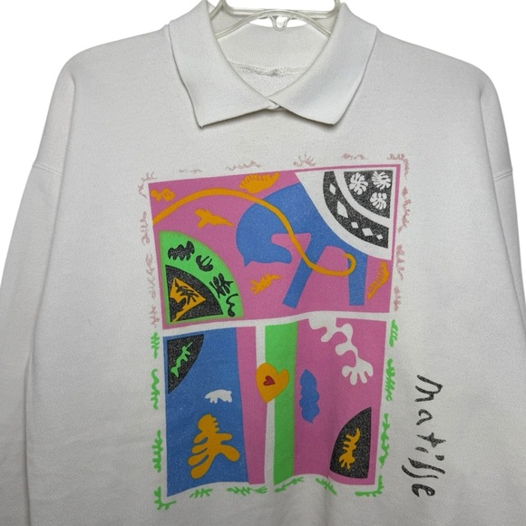 Vintage MATISSE Collared Polo Sweater Size Medium White 80s 90s French Art - Picture 3 of 6